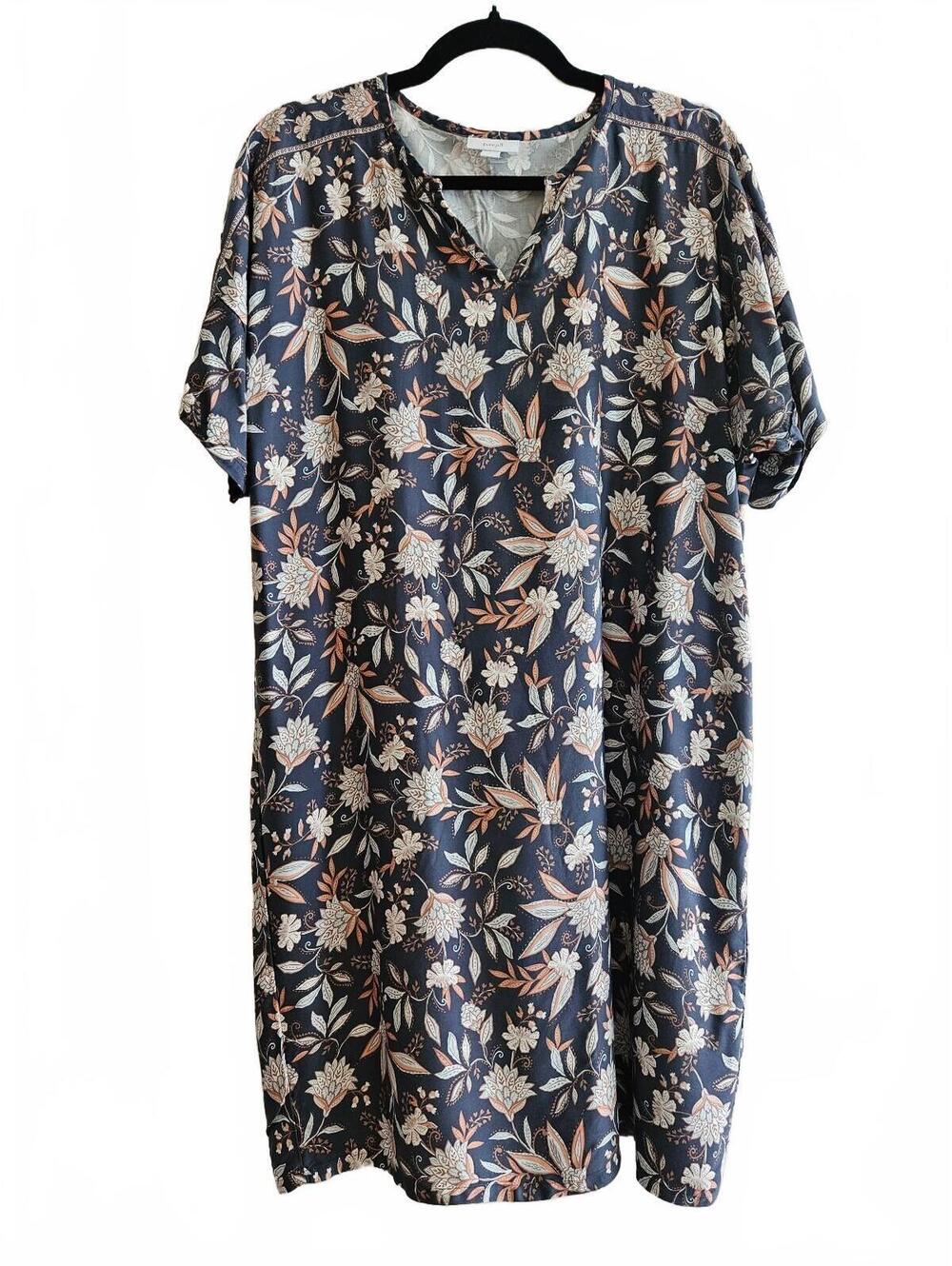 J.Jill Pure Jill Navy Blue Floral Short-Sleeve Shift Dress- Size Small-Timeless